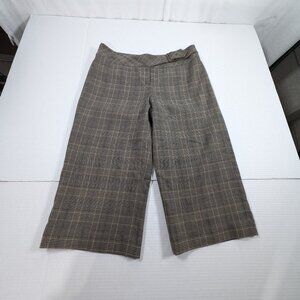 Loft Women's 4P Marisa Wool Blend Wide Leg Capri Brown Plaid Print